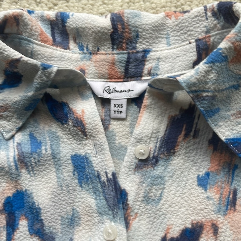 Reitmans Printed Short Sleeve Button-Front Tie-Waist Dress Size XXS - Picture 7 of 13
